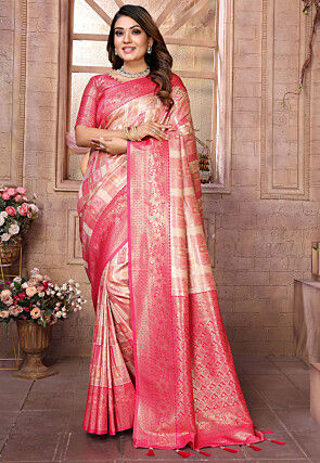 Woven Art Silk Saree in Peach