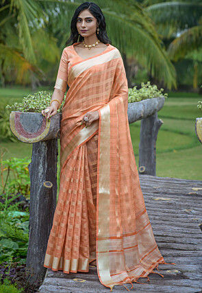 Woven Art Silk Saree in Peach | Peach color saree, Silk sarees online  shopping, Orange saree