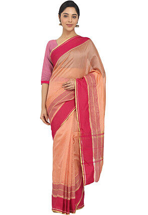 Woven Art Silk Saree in Peach
