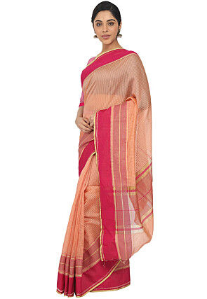 Woven Art Silk Saree in Peach