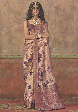 Woven Art Silk Saree in Light Brown