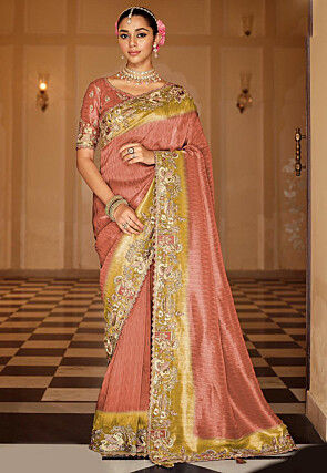 Woven Art Silk Saree in Peach