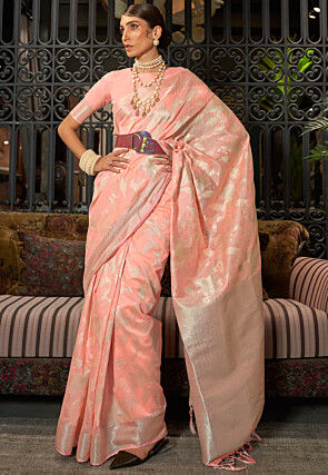 Designer Peach Resham Handwork Embroidery Net Party Wear Saree - Nikunj  Fashion Hub - 4272580