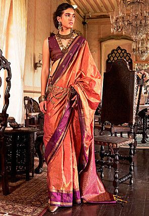 Woven Art Silk Saree in Peach