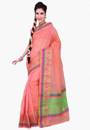 Woven Art Silk Saree in Peach