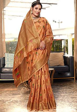 Woven Art Silk Saree in Peach