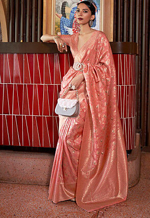 Woven Art Silk Saree in Peach