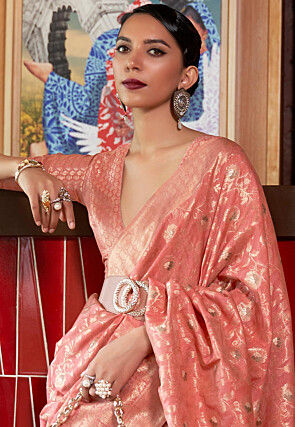 Woven Art Silk Saree in Peach