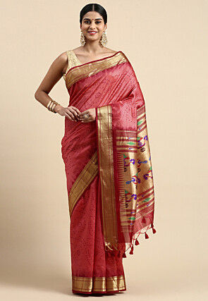 Woven Art Silk Saree in Peach