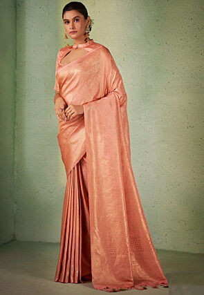 Woven Art Silk Saree in Peach