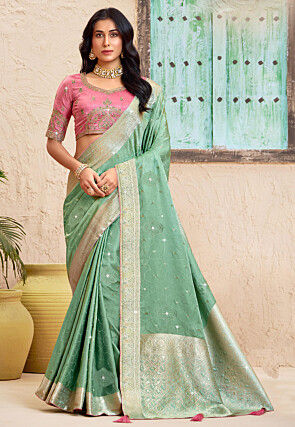 Woven Art Silk Saree in Sea Green
