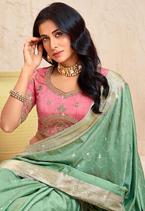 Woven Art Silk Saree in Sea Green