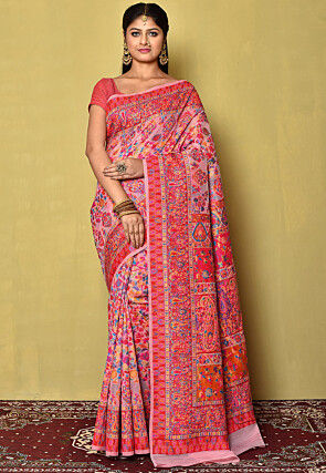 Woven Art Silk Saree in Pink and Multicolor