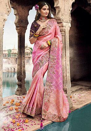 Woven Art Silk Saree in Pink and Peach