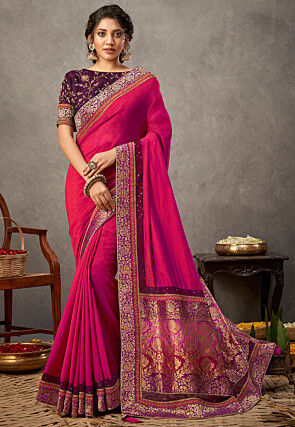 Woven Art Silk Saree in Pink