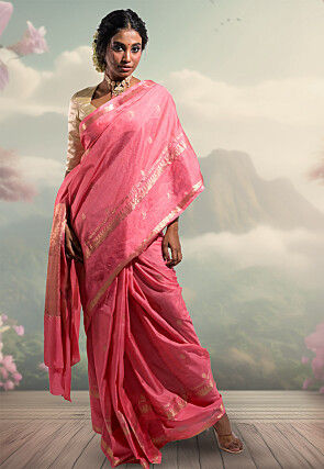 Woven Art Silk Saree in Pink