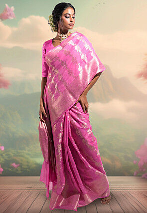 Woven Art Silk Saree in Pink