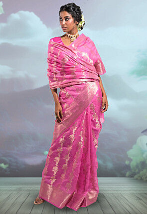 Woven Art Silk Saree in Pink