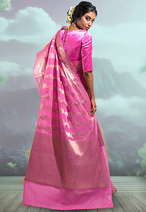 Woven Art Silk Saree in Pink
