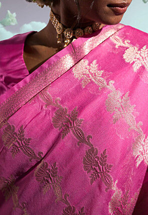 Woven Art Silk Saree in Pink