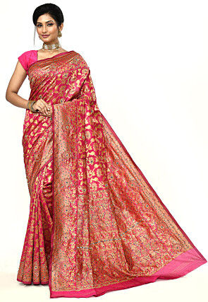 Woven Art Silk Saree in Pink