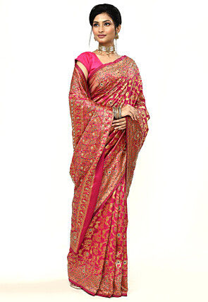 Woven Art Silk Saree in Pink