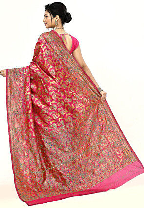 Woven Art Silk Saree in Pink