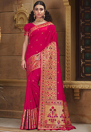 Woven Art Silk Saree in Pink