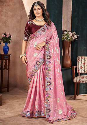 Woven Art Silk Saree in Pink