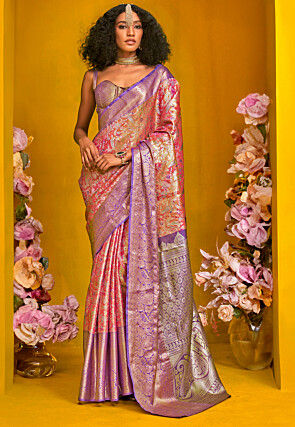 Woven Art Silk Saree in Pink