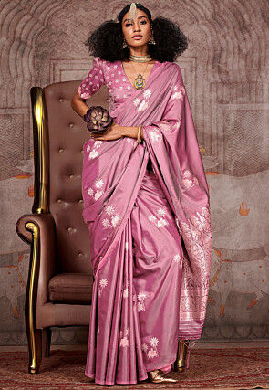 Woven Art Silk Saree in Pink