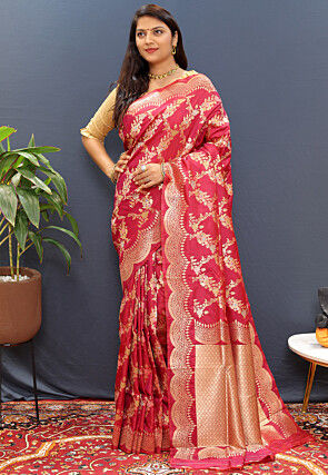 Woven Art Silk Saree in Pink