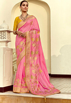 Woven Art Silk Saree in Pink