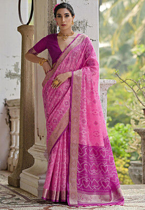 Woven Art Silk Saree in Pink