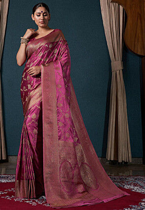 Woven Art Silk Saree in Pink