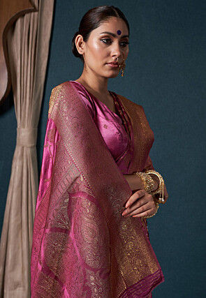 Woven Art Silk Saree in Pink