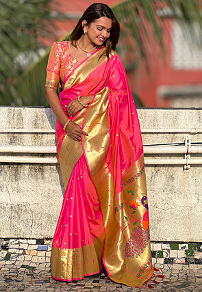 Woven Art Silk Saree in Pink