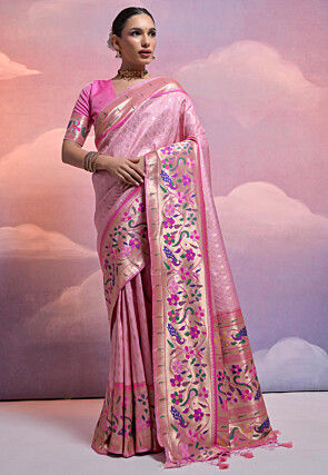 Woven Art Silk Saree in Pink