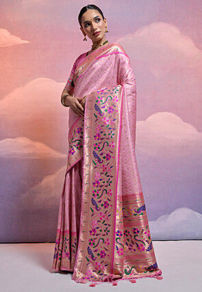 Woven Art Silk Saree in Pink
