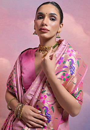 Woven Art Silk Saree in Pink