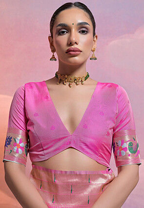 Woven Art Silk Saree in Pink