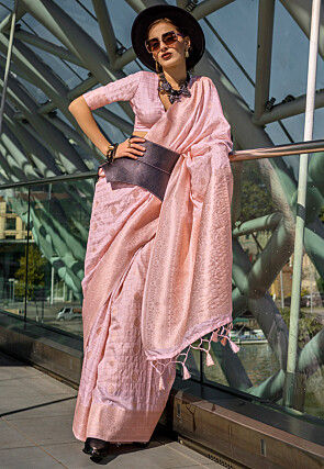 Woven Art Silk Saree in Pink