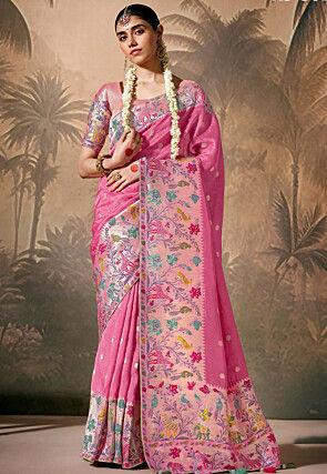 Woven Art Silk Saree in Pink