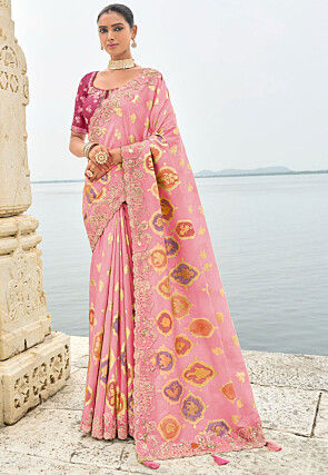 Woven Art Silk Saree in Pink