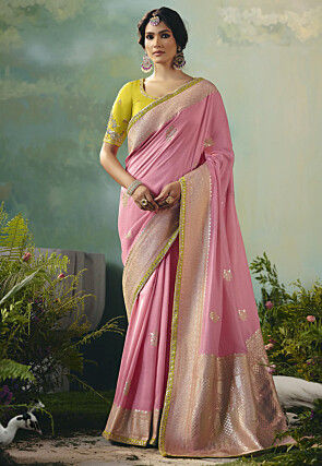 Woven Art Silk Saree in Pink