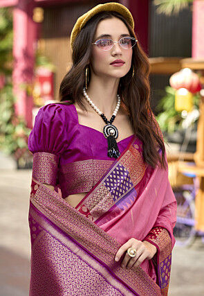 Woven Art Silk Saree in Pink