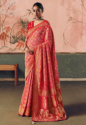 Woven Art Silk Saree in Pink