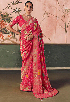 Woven Art Silk Saree in Pink