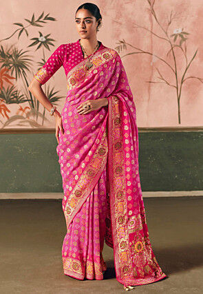 Woven Art Silk Saree in Pink