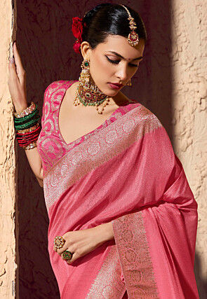 Woven Art Silk Saree in Pink
